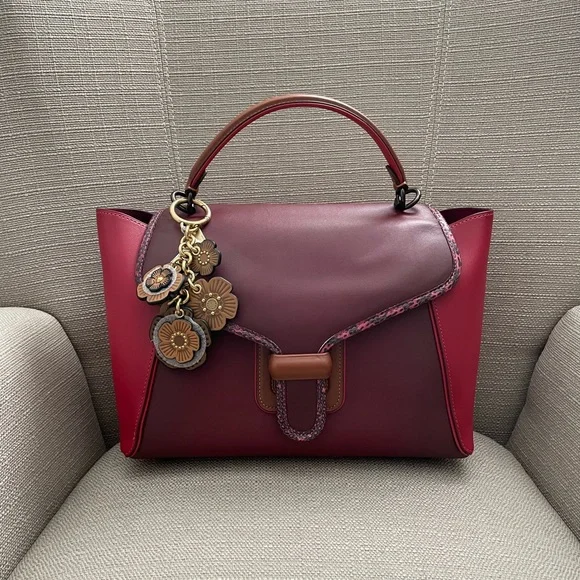COACH COURIER CARRYALL IN COLORBLOCK LEATHER WITH SNAKESKIN DETAIL RED APPLE NEW